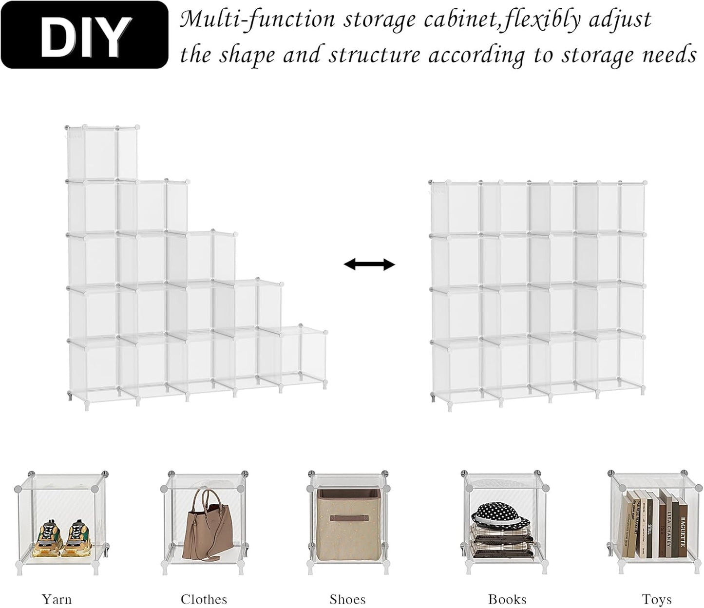 AWTATOS Cube Storage Organizer, 16 Cube Closet Organizer, Stackable Storage Cube Shelves, DIY Portable Closet Clothes Organizer Shelving for Bedroom, Closet, Wardrobe, Bathroom, White