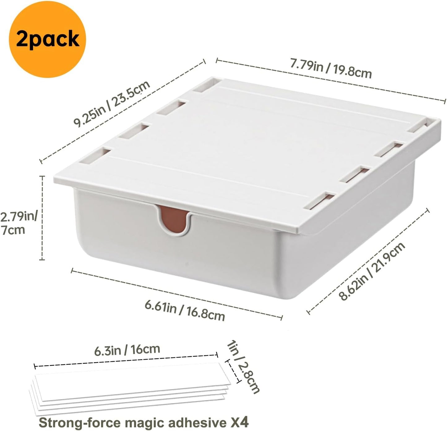 FRETONBA Large Under Desk Drawer Slide Out Organizer, Self-Adhesive Hidden Under Table Storage Drawer, Desk Drawer Attachment for Home Office Kitchen, White
