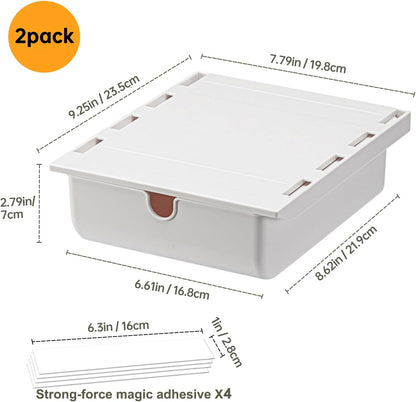 FRETONBA Large Under Desk Drawer Slide Out Organizer, Self-Adhesive Hidden Under Table Storage Drawer, Desk Drawer Attachment for Home Office Kitchen, White