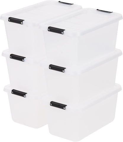 IRIS USA 18 QT Clear Storage Organizer with Removable Dividers, Stackable Plastic Storage Box with Lid, Modular Container for Crafts, Tools, Office & Pantry Organization