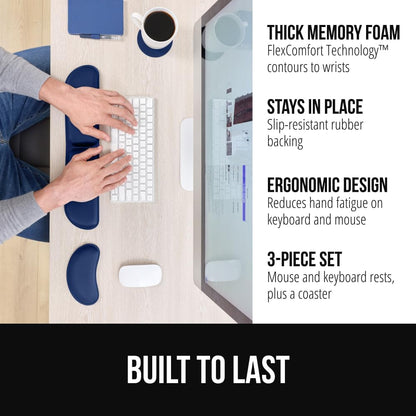 GORILLA GRIP Silky Memory Foam Wrist Rest for Computer Keyboard, Mouse, Ergonomic Design for Typing Pain Relief, Desk Pads Support Hand and Arm, Mousepad Rests, Stain Resistant, 2 Piece Pad, Black