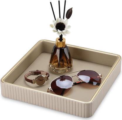GORESE Leather Valet Tray Nightstand Organizer, Square EDC Trays for Colognes Wallet Sunglasses, Key Dish Catch All Bowl Desk Tray, Gift for Men & Women, Black(9.3'' × 9.3'')