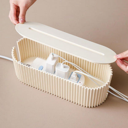 Cable Management Box,Desk Cord Organizer with Groove Cover,Plastic Cord Hider Box,Large Cable Box Organizer,Power Socket Management for TV/Computer/Router/Games Console Cable Storage (Milk Tea)