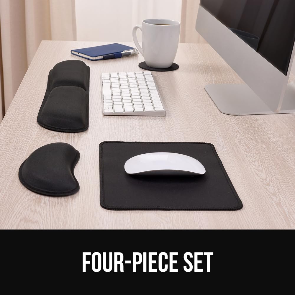 GORILLA GRIP Silky Memory Foam Wrist Rest for Computer Keyboard, Mouse, Ergonomic Design for Typing Pain Relief, Desk Pads Support Hand and Arm, Mousepad Rests, Stain Resistant, 2 Piece Pad, Black