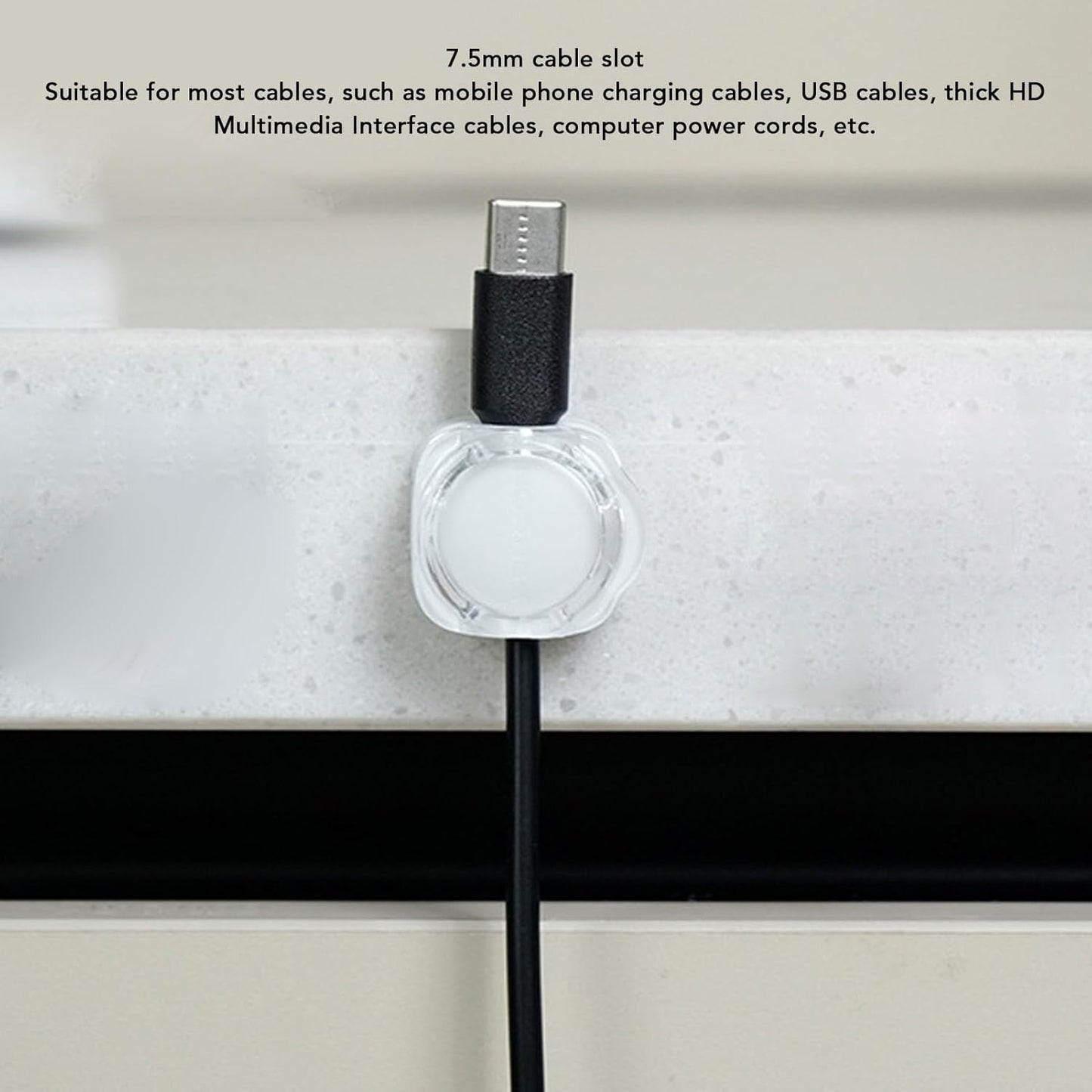 6 Pcs Magnetic Cable Organizer, Desk Cable Keeper Cord Clip Holder with Traceless Tape Magnetic Clip Design 7.5mm Cable Slot (White)