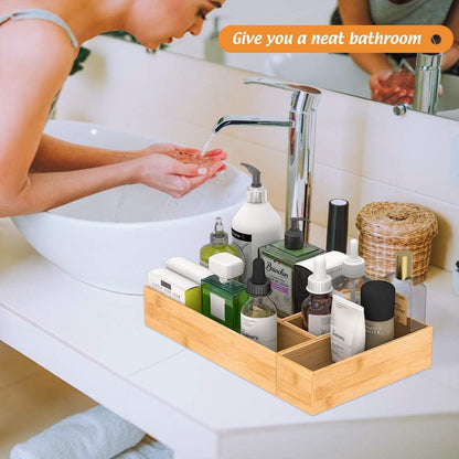 Black Bamboo Drawer Organizer - Silverware&Utensil Holder Organizer for Kitchen Drawers, Multi-Use Drawer Dividers Boxes for Bathroom Counter，Cabinet, Garage, Office Desk, Makeup, Jewelry (12"3"2.5")