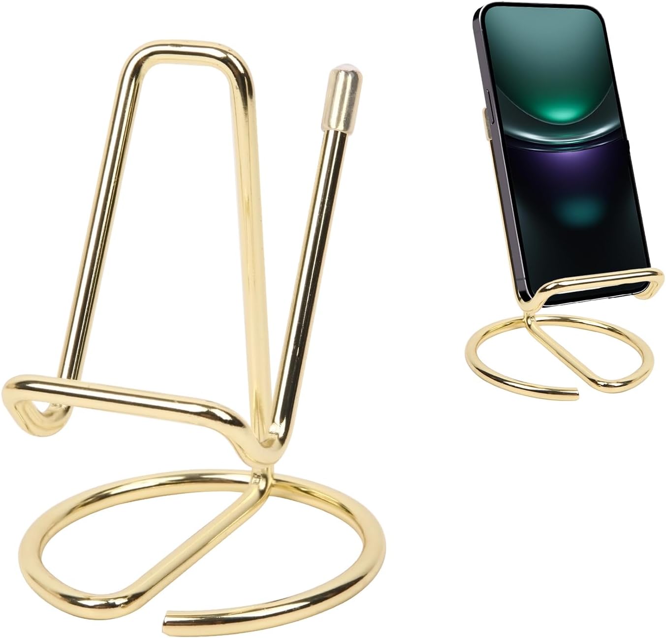 Phone Stand for Desk, Sturdy Metal Gold-Plated Phone Stand for Office Desk, Hands-Free Phone Charging Holder for Phone Calling and Watching Videos