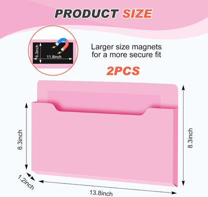 Feifeiya 2 Pcs Magnetic File Folder Wall Hanging Holder Large Pocket Paper Magazine Mail Organizer for Refrigerator Classroom Locker Whiteboard(Vertical,Purple Color,12.2 x 9.4 Inches)