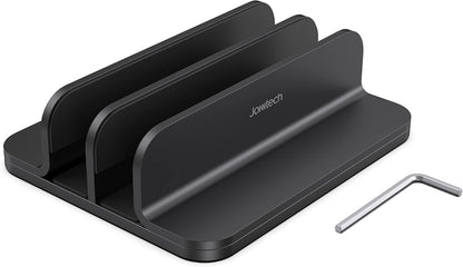 JOKItech Dual Aluminum Vertical Laptop Stand Organizer, Sturdy Notebook Computer Holder Stand Compatible with New Liquid Retina XDR Apple MacBook Air/Pro/Neo, Mac mini & iPad Pro - Black