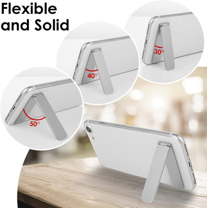 TIESOME Ultra-Thin Cell Phone Holder, Adjustable Mini Alloy Phone Kickstand Portable Foldable Phone Stand Adjustable Angle for Mobile Phone Tablet Universal Model (Black)