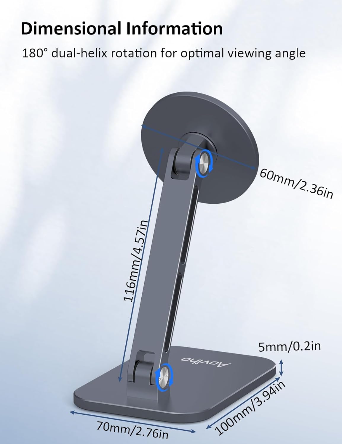 Aoviho Magnetic Phone Stand for MagSafe Adjustable - Aluminum Portable Phone Holder for Desk with 360° Rotating Head Compatible with iPhone 16/15/14/13/12 Pro Max and Magnetic Phone Case, Silver