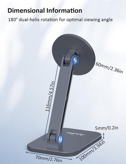 Aoviho Magnetic Phone Stand for MagSafe Adjustable - Aluminum Portable Phone Holder for Desk with 360° Rotating Head Compatible with iPhone 16/15/14/13/12 Pro Max and Magnetic Phone Case, Silver