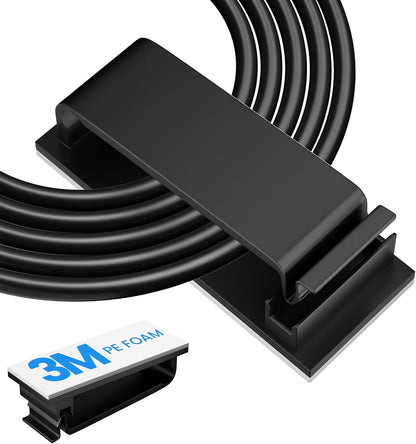30 Pcs Small Black Adhesive Cable Clips for Cord Management Under Desk Nightstand Phone PC Charger Plug Speaker TV Cord Holder Keeper Hook Wall Wire Organizer Car Dash Cam Ethernet Christmas Light
