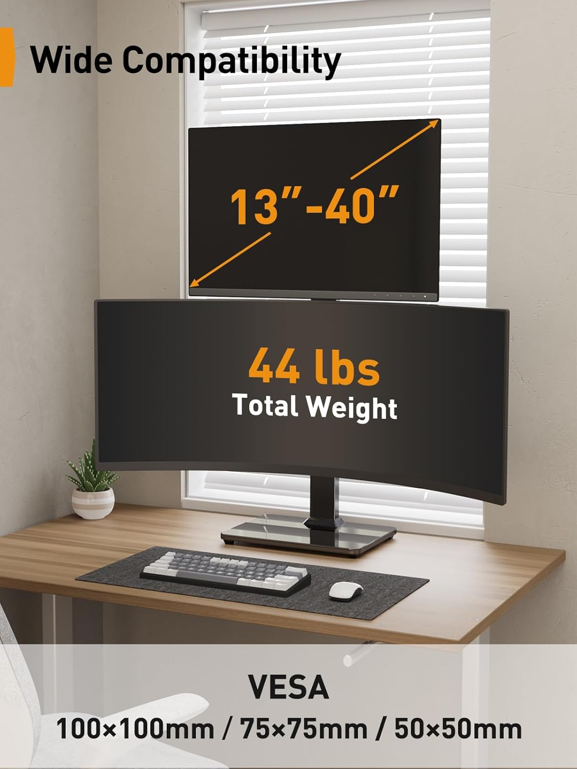 Perlegear Monitor Stand, Freestanding Monitor Mount for 13-34 inch Screens with 360 Degree Rotation, 5 Height Settings, Adjustable Desk Riser with Swivel and Tilt, Max VESA 100x100mm, PGTVS29
