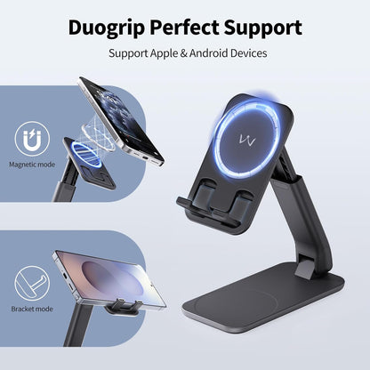 iWALK Magnetic Cell Phone Stand for Desk, Angle and Height Adjustable Mobile Phone Holder, Foldable Magnet Stand for iPhone 17 16 15 14 13 12 Pro Max and iPad, Cell Phone Holder for Samsung, White