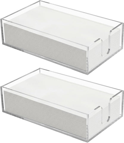2pcs Clear Napkin Holder Flat Napkin Holder for Table Acrylic Guest Towel Holders Clear Bathroom Paper Hand Towels Storage Tray Napkins Tray Hand Towel Organizer for Kitchen Dining Hotel Wedding Party