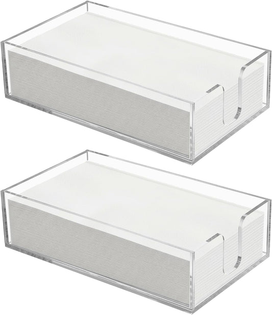 2pcs Clear Napkin Holder Flat Napkin Holder for Table Acrylic Guest Towel Holders Clear Bathroom Paper Hand Towels Storage Tray Napkins Tray Hand Towel Organizer for Kitchen Dining Hotel Wedding Party