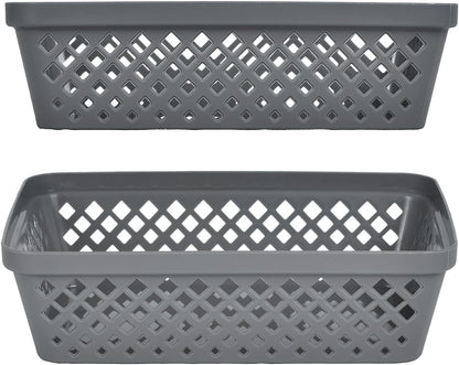 Glad Plastic Storage Basket Set - Multipurpose Drawer Trays, Kitchen Pantry Containers, and Bathroom Bins - 6 Pack Medium Organizers, Grey