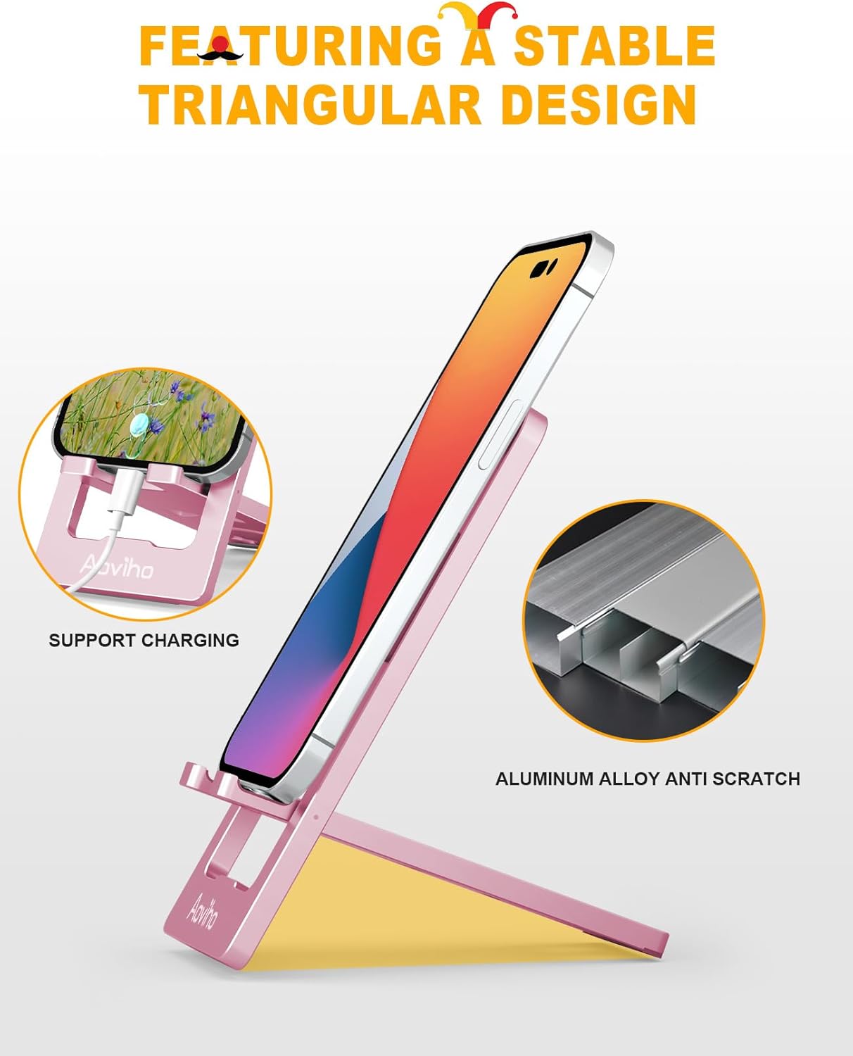 Aoviho Phone Stand for Desk, Ultra-Thin Foldable Aluminum Phone Holder, Portable Travel & Office Cell Phone Stand Compatible with iPhone 17 16 15 14 13 12 Pro Max, Fits 3.7"-7" Devices, Black