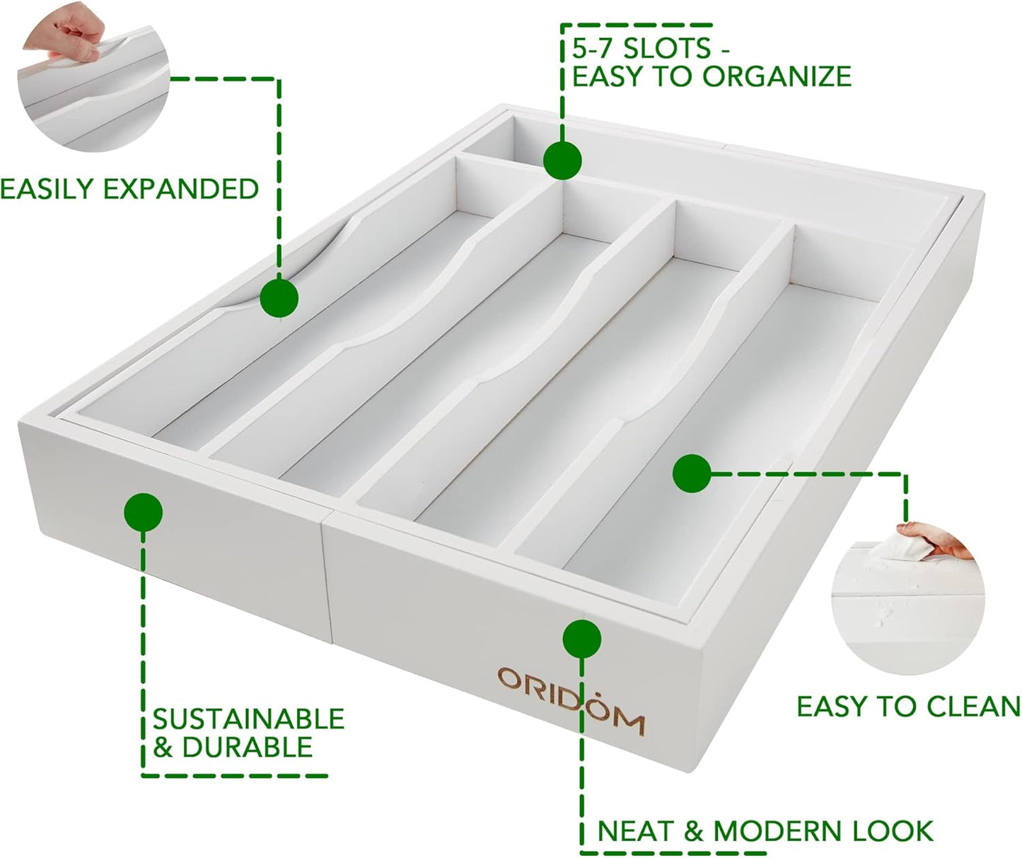 Expandable Bamboo Kitchen Drawer Organizer for Cutlery and Utensils, Adjustable Bamboo Wood Cutlery Tray in Drawer for Flatware and Silverware in Kitchen, (Natural)