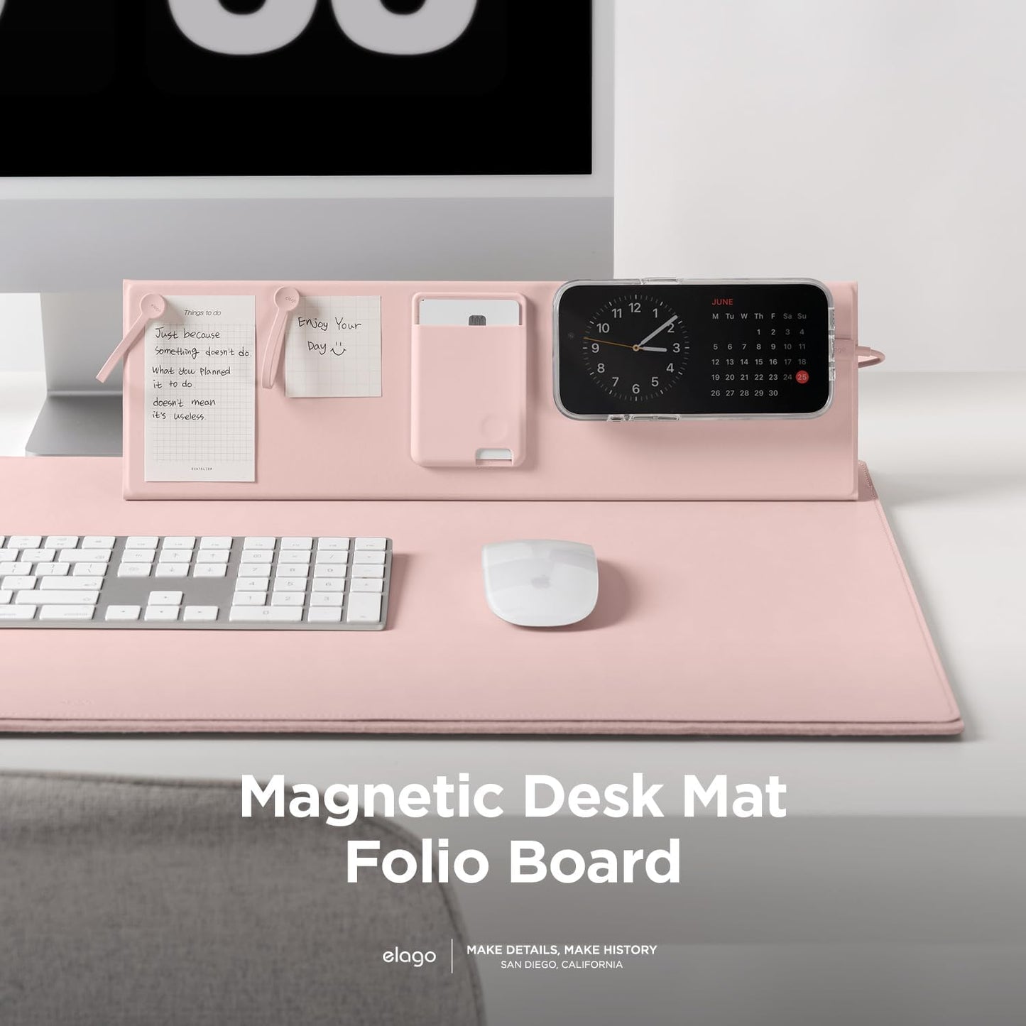 elago Smart Magnetic Desk Mat Folio Board Compatible with All Magnetic Products Clean Organized Desk for Office and Home (Microfiber Leather-Stone)