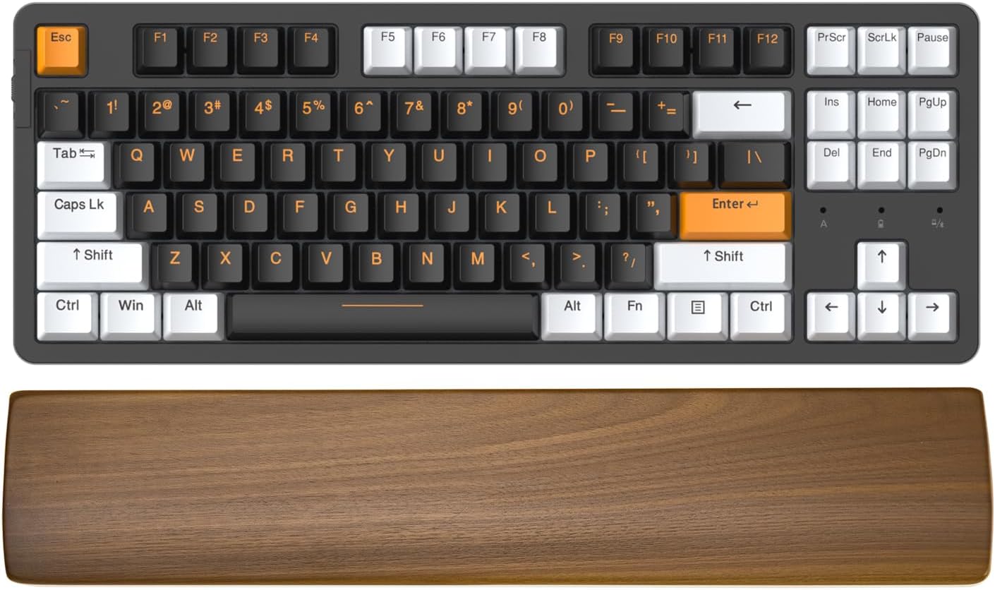 Walnut Wooden Wrist Rest for Mechanical Keyboard, Ergonomic Design for Wrist Pain Relief, Smooth No Odor and Easy to Clean, Support Wrist to Coding Typing and Playing (for 104 Key)