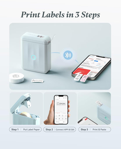 NIIMBOT Label Maker Machine Bluetooth Label Printer for School Home Office Organization, Wireless Mini Labeler D110 Upgraded Version, Label Machine with 1 Label Tape, White