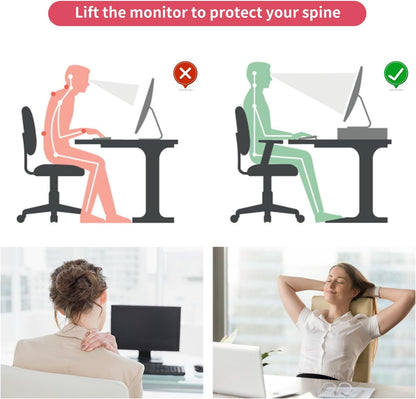 gianotter Wood Monitor Stand Riser, Office Desk Shelf Organizer, Desk Organizer with Drawer and Pen Holder, 2-Tier Computer Stand, Office Organization (Ink)