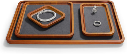 Oirlv Solid Wood Jewelry Display Tray Small Jewelry Tray Rings Earrings Bracelets Necklace Holder Organizer(Rectangle, Grey)