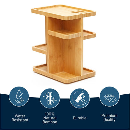 RoyalHouse Bamboo 360 Degree Rotating 12 inches Makeup Organizer, Display Cosmetic Organizer, Multi-Function Storage for Makeup Desk, Bathroom, Bedroom,Toiletries, Gift for ladies and women