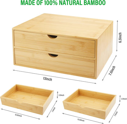 Charmewooden Bamboo Desk Organizer with 3 Drawers, Countertop Organizer with Drawers Makeup Storage Drawer 3 Drawers Tabletop Storage Organization Box Home Office Workspace