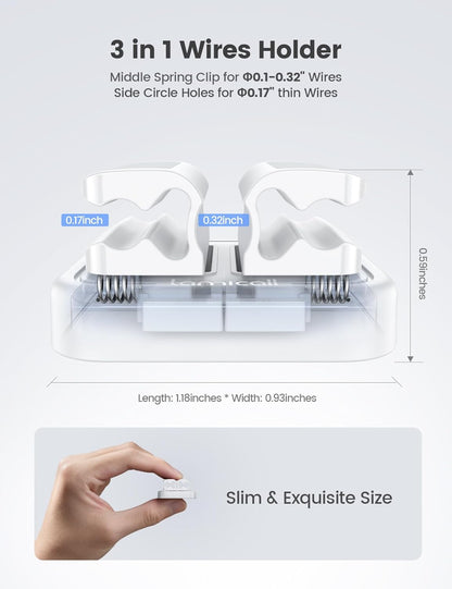8Pack Cord Organizer [1s Lock] Spring Cable Management Clips - Lamicall Desk Organizer Cord Holder, Adhesive Cable Clips, Phone Charger Wire Keeper for Nightstand Car Office Desk Accessories, White