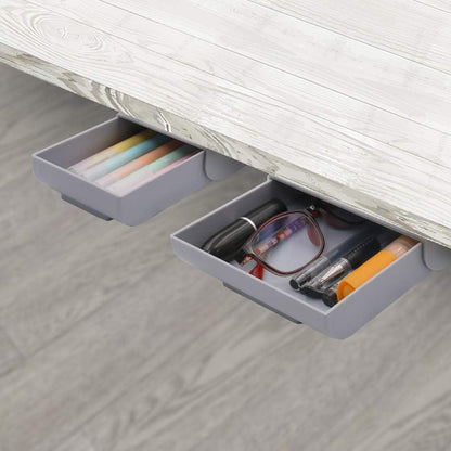YOOUSOO 2 Pack Under Desk Storage Drawer Organizer, Hidden Slide Out Drawer Attachment, with Self - Adhesive Feature for Desktop and Table Organization, Hidden Under Desk