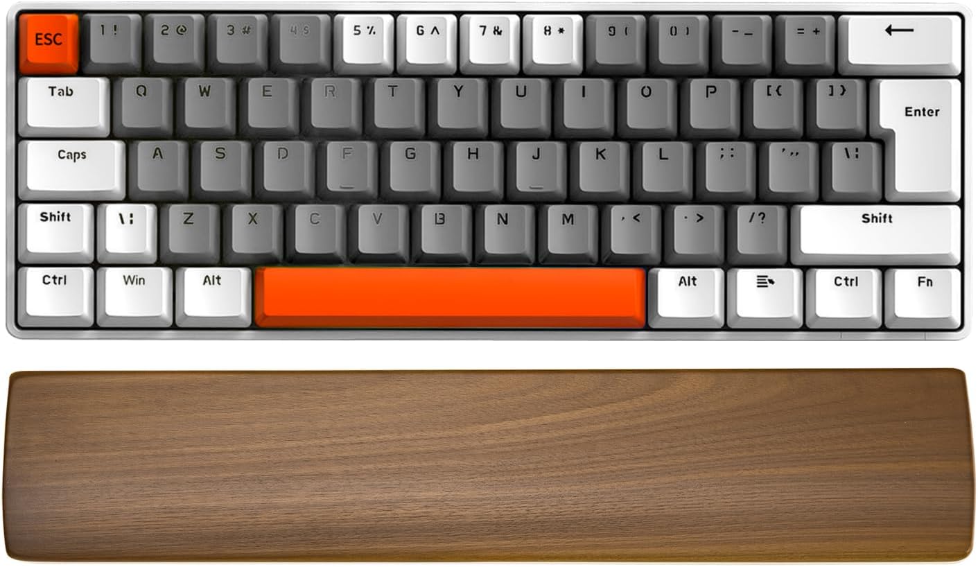 Walnut Wooden Wrist Rest for Mechanical Keyboard, Ergonomic Design for Wrist Pain Relief, Smooth No Odor and Easy to Clean, Support Wrist to Coding Typing and Playing (for 104 Key)
