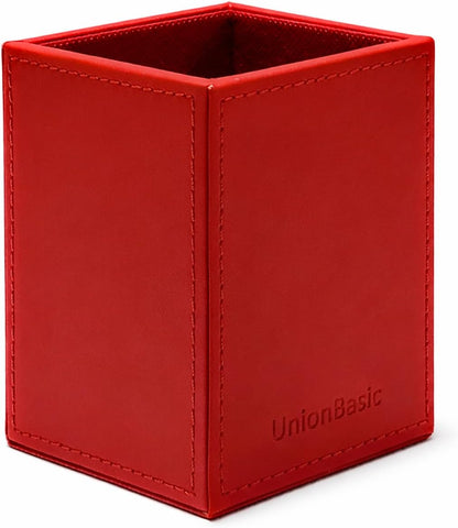 UnionBasic Square Pen Holder, Leather Pencil Cup, Desktop Caddy Stationery Organizer, Beige