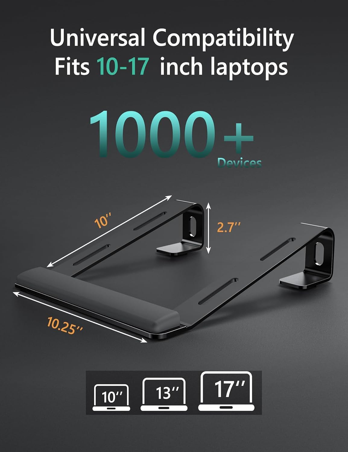 JCZT Aluminum Laptop Stand, Notebook Stand with Wrist Rest, Ergonomic Detachable Laptop Mount, Computer Stand Compatible with 10-17'' All Laptops Such as MacBook Air Pro/HP/Dell/Lenovo, Gold