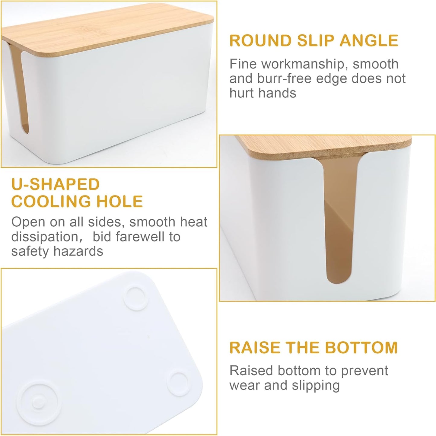 Cable Tidy Box White Cable Box with Bamboo Lid Cable Organiser Cable Management Box for Hiding Cables and Plugs