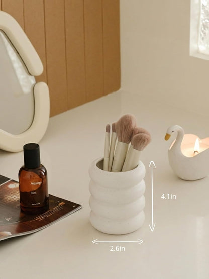 WENSHUO Chubby Pen Holder, Makeup Brush Organizer, Modern and Minimalistic, Ceramic Desk Accessories (Nacre White)