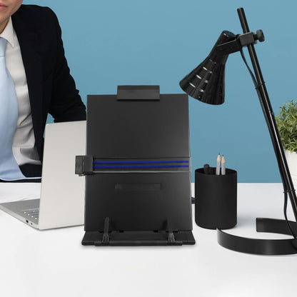 NOLITOY Adjustable Document Holder and Copy Stand Black Desk Reading Rack with Clip for Office Paper and Book Organization