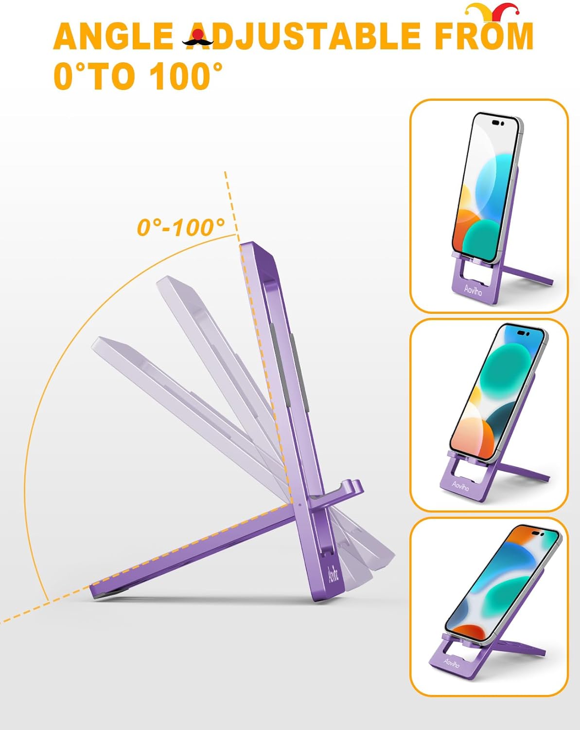Aoviho Phone Stand for Desk, Ultra-Thin Foldable Aluminum Phone Holder, Portable Travel & Office Cell Phone Stand Compatible with iPhone 17 16 15 14 13 12 Pro Max, Fits 3.7"-7" Devices, Black