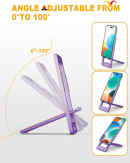 Aoviho Phone Stand for Desk, Ultra-Thin Foldable Aluminum Phone Holder, Portable Travel & Office Cell Phone Stand Compatible with iPhone 17 16 15 14 13 12 Pro Max, Fits 3.7"-7" Devices, Black