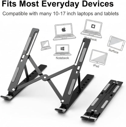 Adjustable Laptop Stand, Foldable Aluminum Laptop Riser for Desk, Portable Ergonomic Notebook Holder for 10-17 Inch Laptops, iPad & Tablet (Black,Aluminum Alloy)