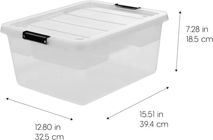 IRIS USA 18 QT Clear Storage Organizer with Removable Dividers, Stackable Plastic Storage Box with Lid, Modular Container for Crafts, Tools, Office & Pantry Organization