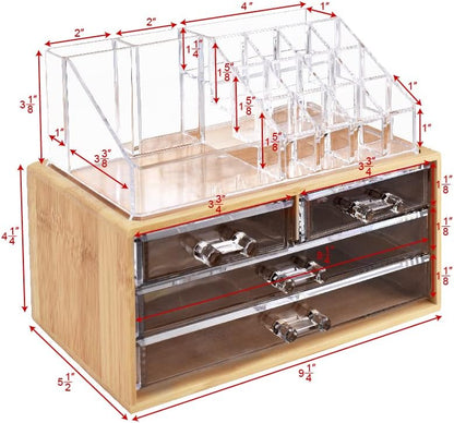 Ikee Design Acrylic Makeup Organizer with 4 Drawers and Removable Top Lipstick Holders, Ideal for Make-up or Accessories,Enhance Your Vanity or Bathroom with Clear Design for Quick Visibility