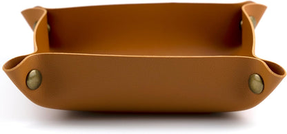 IFAMIO Decorative Foldable Valet Tray Artificial Leather Catchall Holder Small Desk Table Organizer Tray for Jewelry, Keys, Watches, Coins (Orange)
