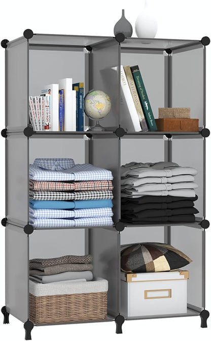 AWTATOS Cube Storage Organizer, Storage Cubes Shelves Bookshelf, 6 Cube Closet Organizers and Storage, DIY Stackable Plastic Clothes Organizer Shelving for Bedroom, Home, White