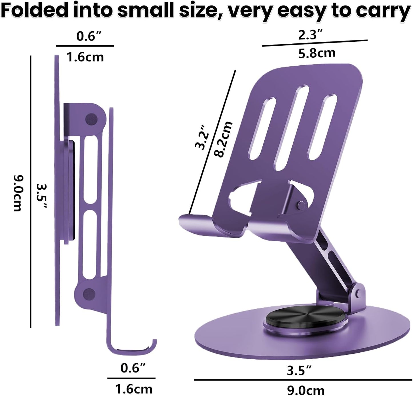 Universal Metal Cell Phone Stand, Multi-Angel Adjustable 360° Rotation Non-Slip Metal Phone Stand Compatible with iPhone 17 16 Pro Max and All Smartphones (Purple)