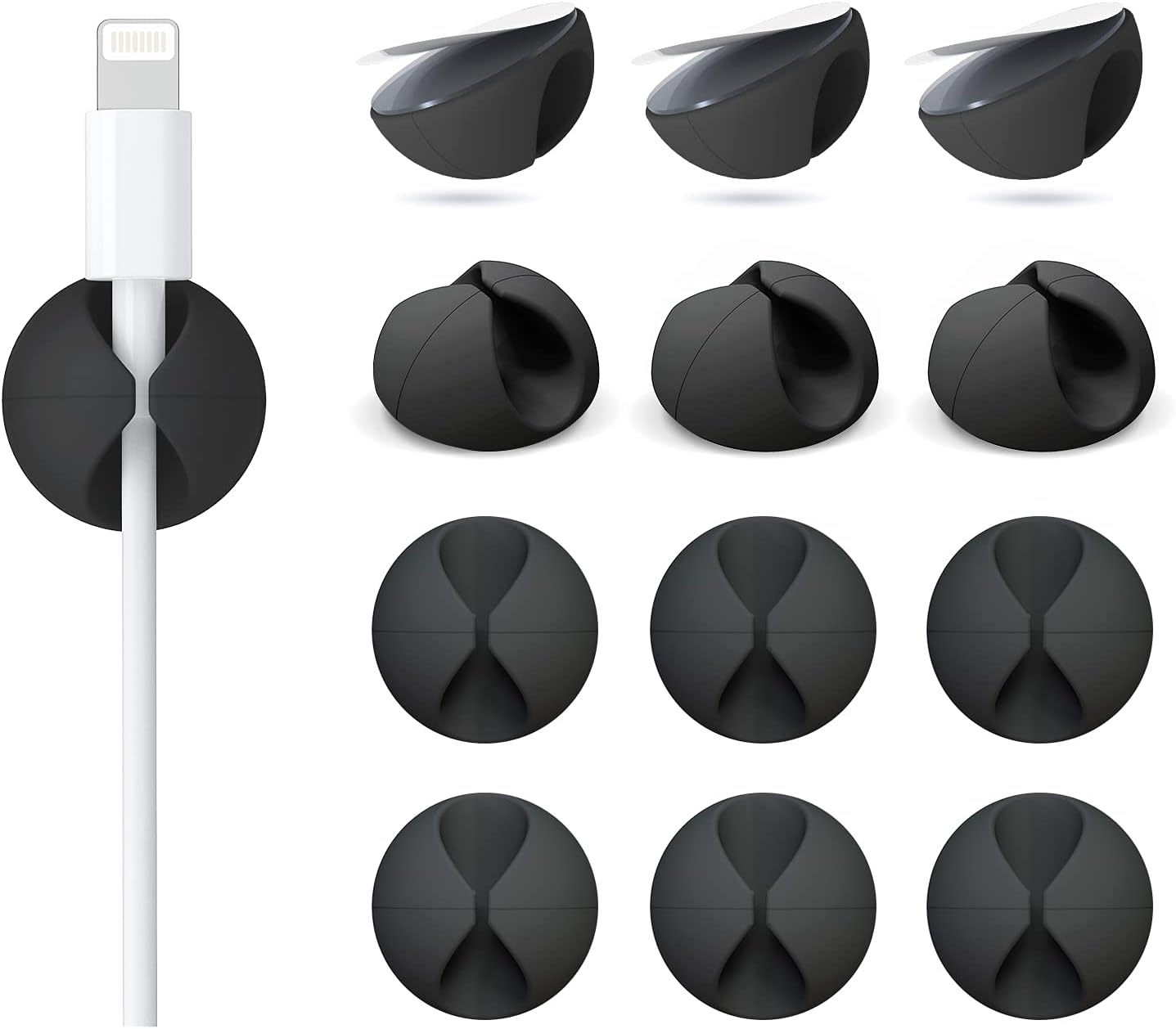 18 Pack Mini Cable Clips, Znben Cord Organizer Holder Adhesive Cord Management Charger Wire Holder Clips for Desk, Home, Office, Car, Cubicle, Nightstand Black
