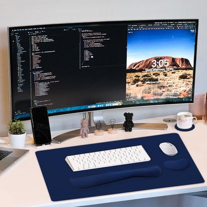 4-in-1 Large Gaming Mouse Pad, Keyboard Wrist Rest Pad & Wrist Support Mousepad Set, Extended Desk Pad Waterproof Desk Mat for Home Office Study Game-Black