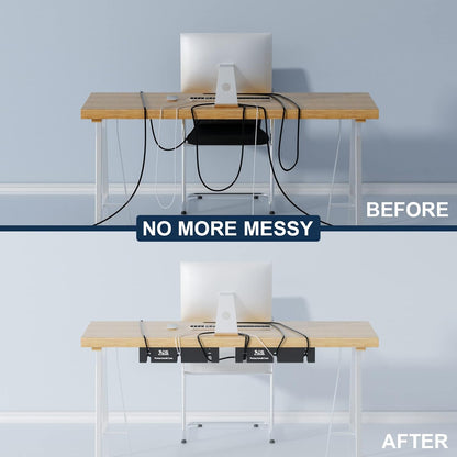 APS Under Desk Cable Raceway Tray 2 Pack - 16" Sturdy Metal Cord Organizer, No Drill Clamp Mount for Wire Hiding, Holds 15lbs+ for Office Home Desks - Black